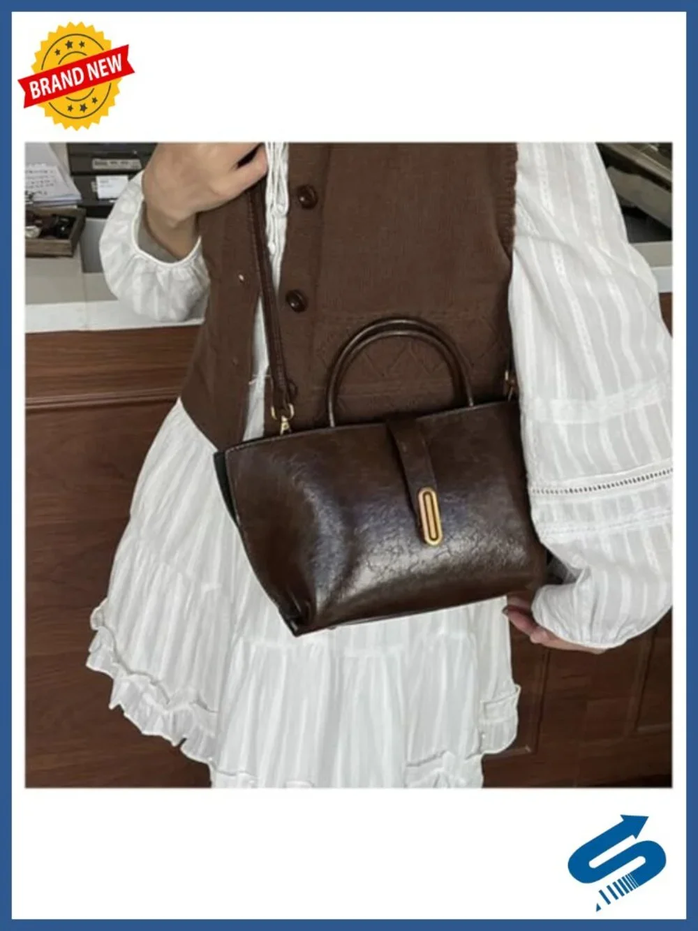 Vintage Small Leather Crossbody Handbag PU Leather Shoulder Bag with Adjustable